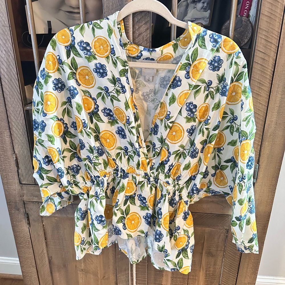 Anthropologie Maeve Lemon and Blueberry Blouse